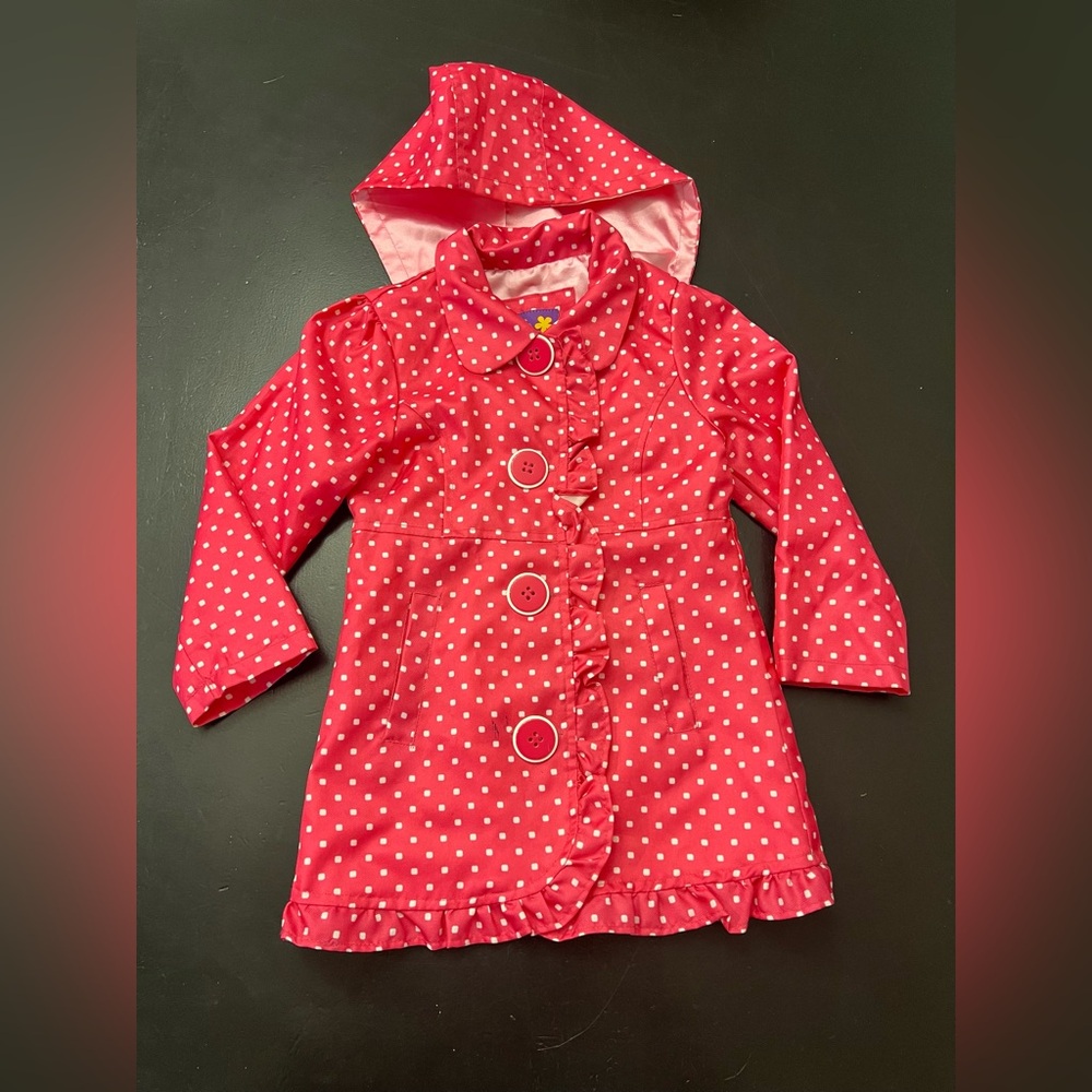Pink Platinum Hot Pink White Polka Dot‎ Ruffle Peacoat Girls 3T As Is